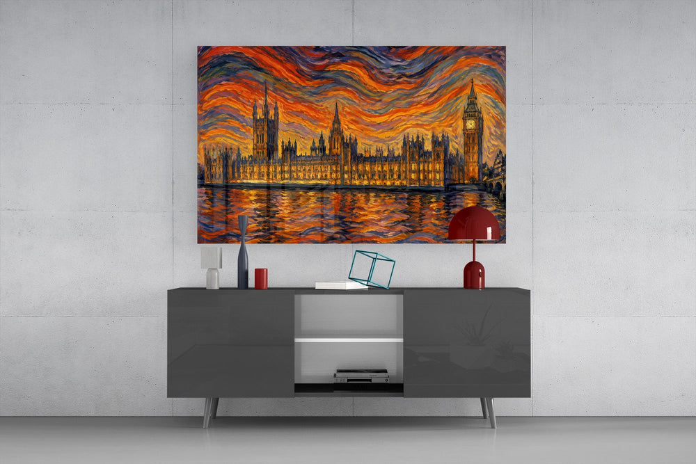 Big Ben Westminster Munch Style Glass Wall Art