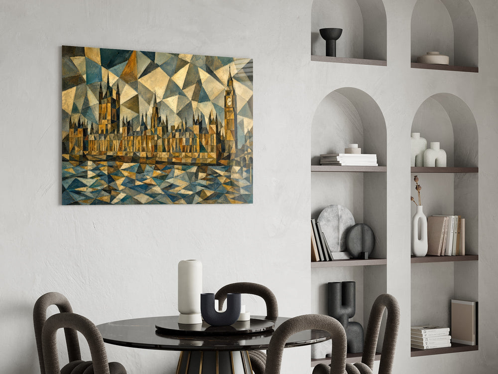 Big Ben Westminster Cubist Style Glass Wall Art