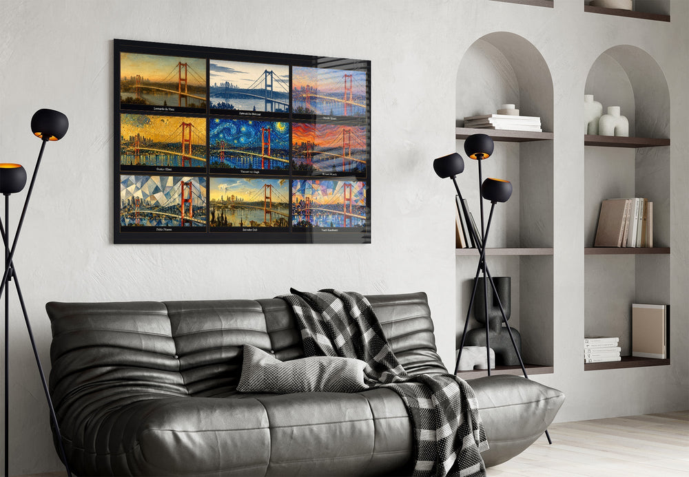 Istanbul Bosphorus Bridge Nine Painting Styles Collage Glass Wall Art