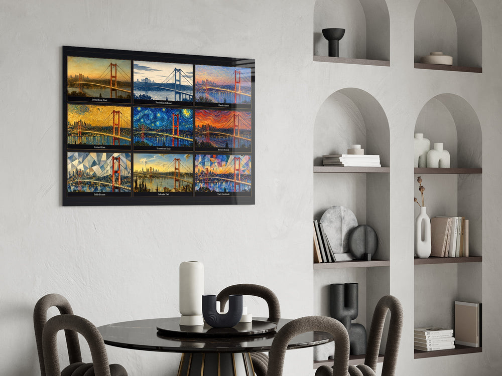 Istanbul Bosphorus Bridge Nine Painting Styles Collage Glass Wall Art