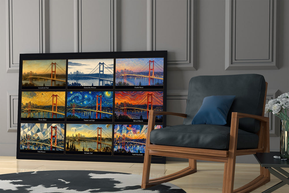 Istanbul Bosphorus Bridge Nine Painting Styles Collage Glass Wall Art