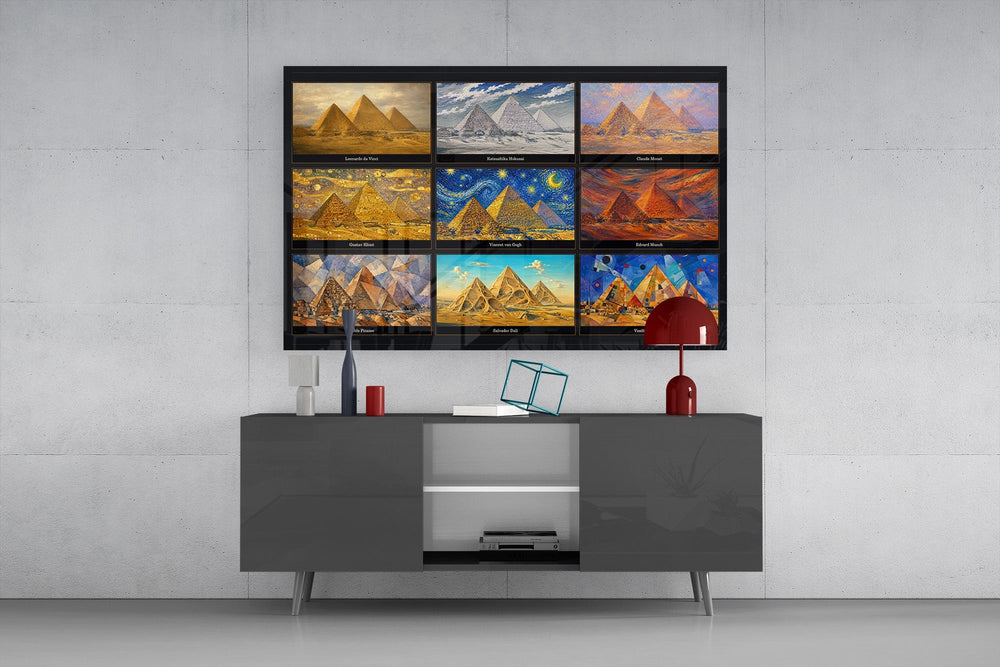Pyramids of Giza Nine Painting Styles Collage Glass Wall Art