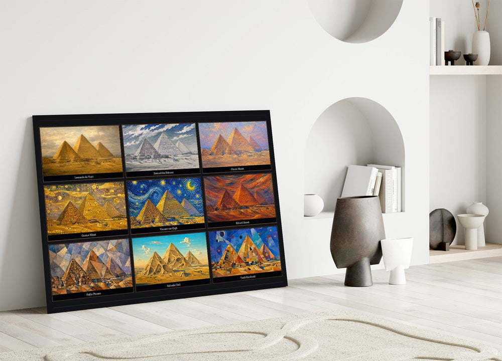 Pyramids of Giza Nine Painting Styles Collage Glass Wall Art