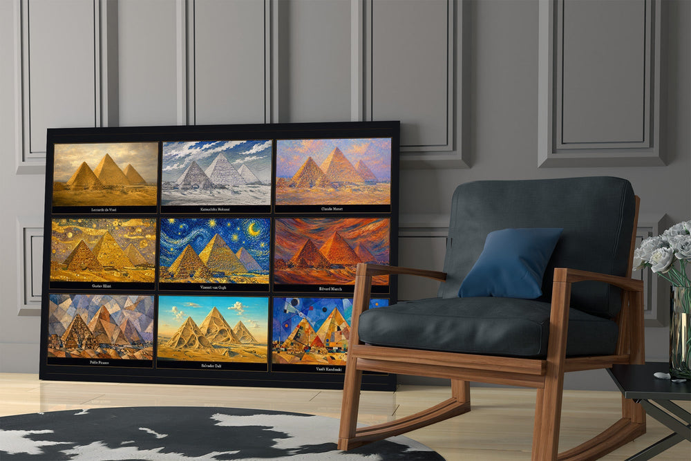 Pyramids of Giza Nine Painting Styles Collage Glass Wall Art