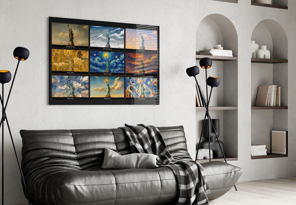 Statue of Liberty Nine Painting Styles Collage Glass Wall Art