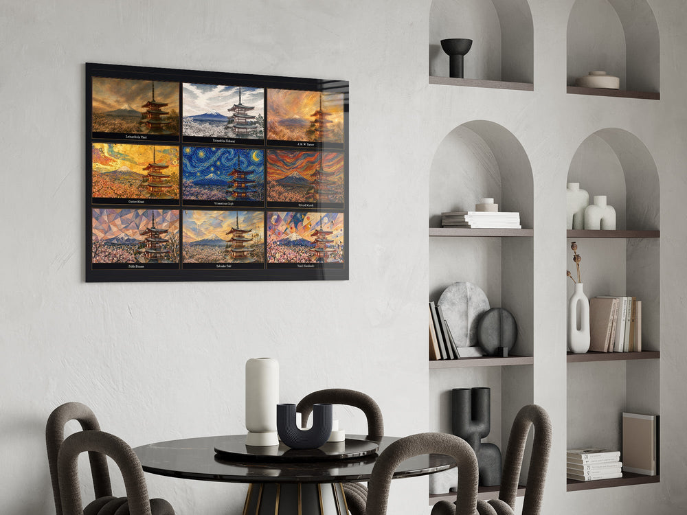 Mount Fuji Nine Painting Styles Collage Glass Wall Art