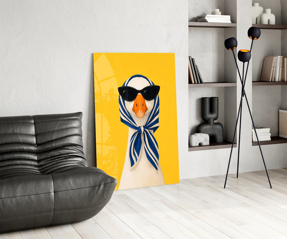 Goose in Headscarf and Sunglasses Pop Art Glass Wall Art