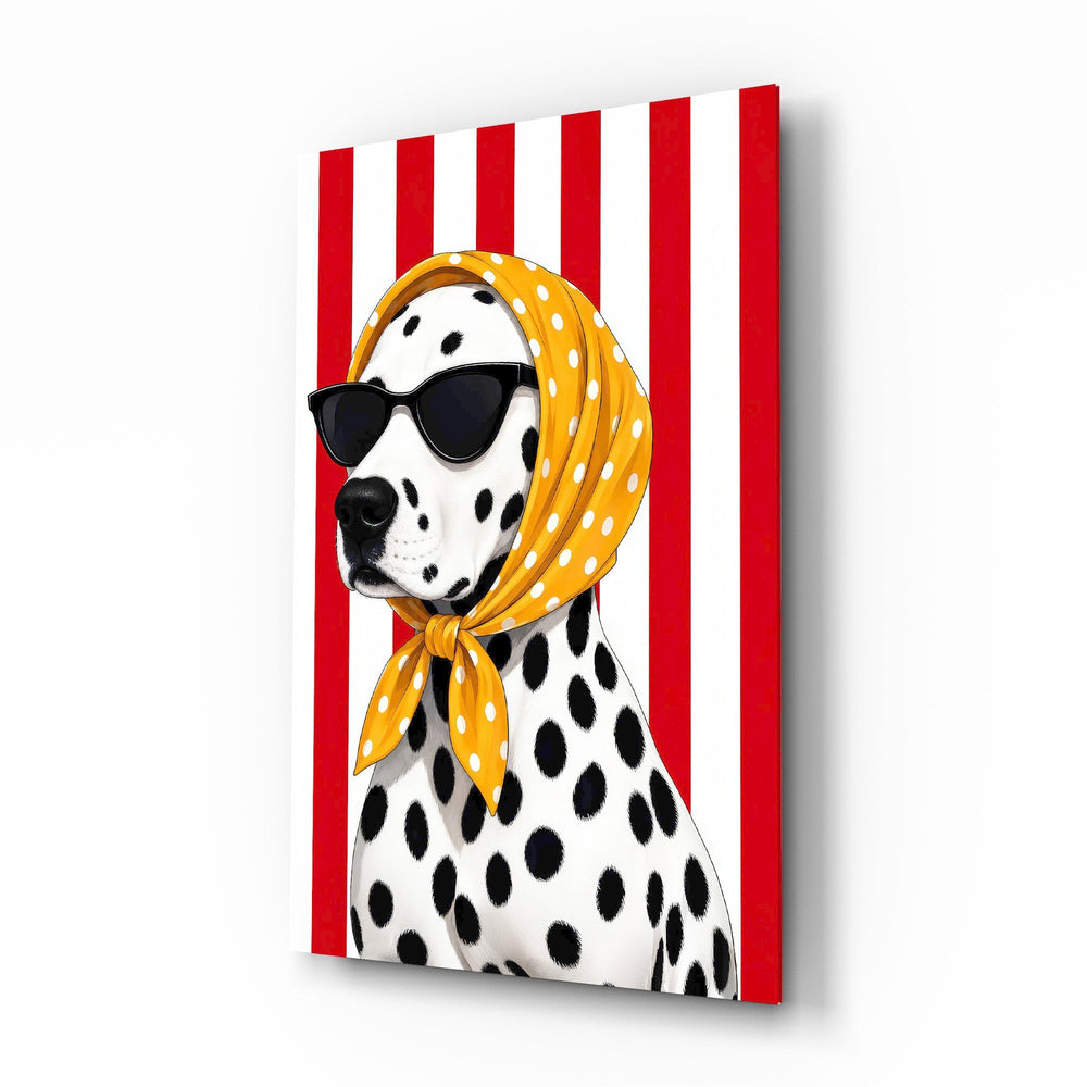 Dalmatian in Polka Dot Headscarf Pop Art Glass Wall Art