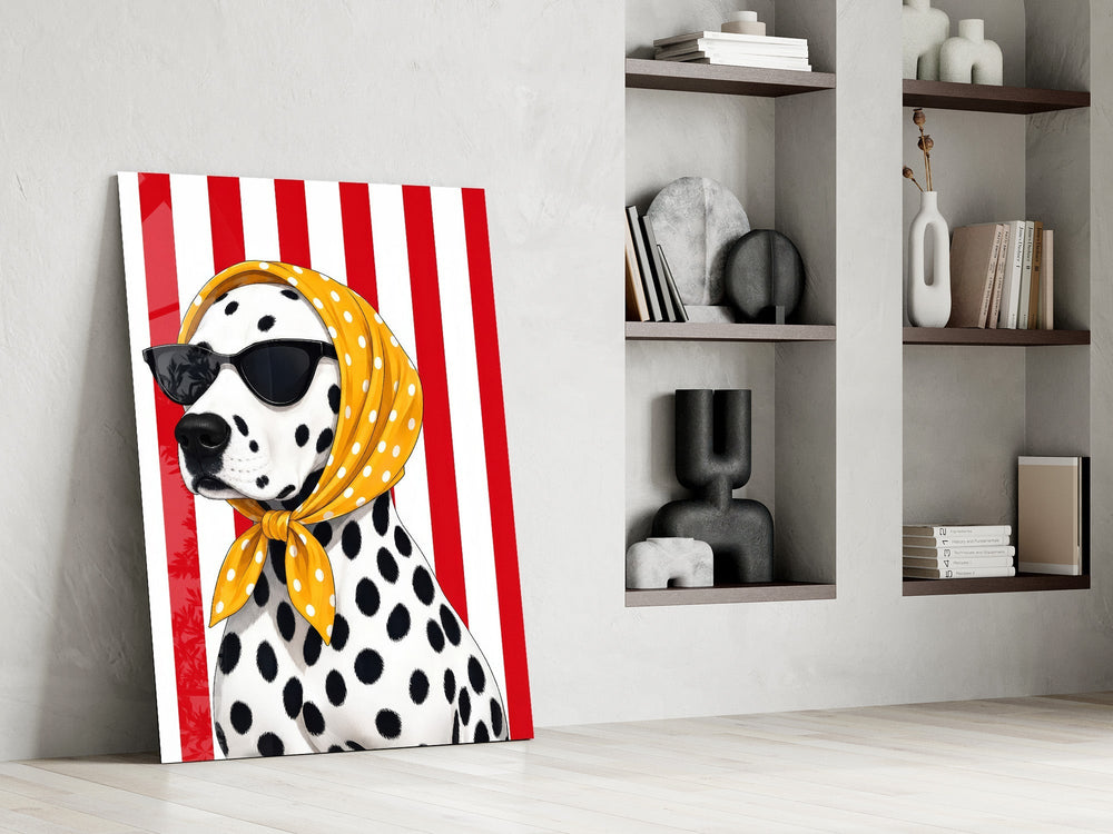 Dalmatian in Polka Dot Headscarf Pop Art Glass Wall Art
