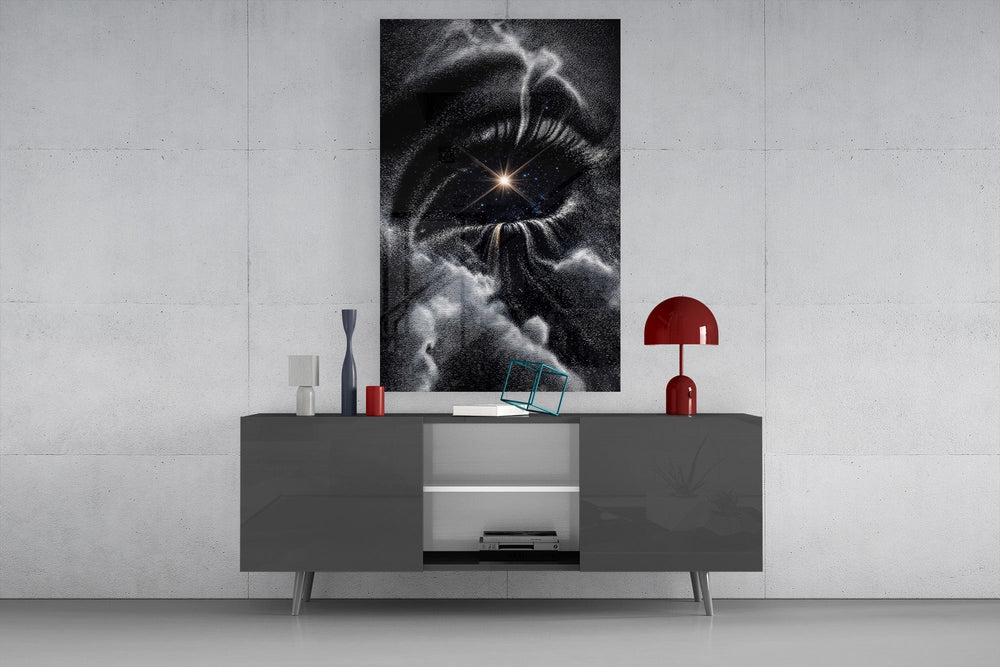Cosmic Eye Starburst and Clouds Glass Wall Art