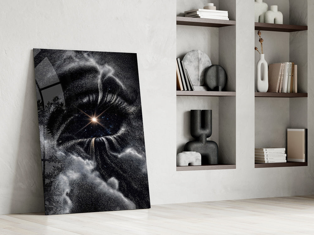 Cosmic Eye Starburst and Clouds Glass Wall Art