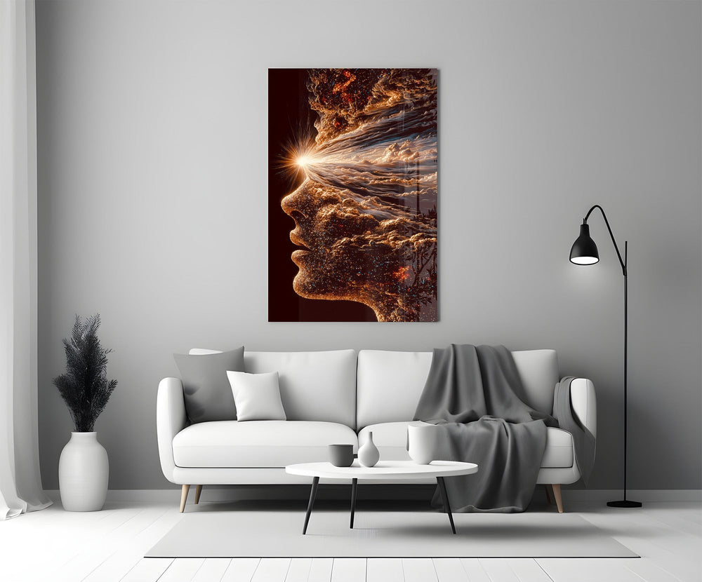 Stardust Profile Cosmic Light Burst Glass Wall Art