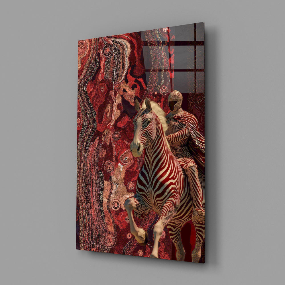 Striped Horse and Rider Dot Pattern Glass Wall Art