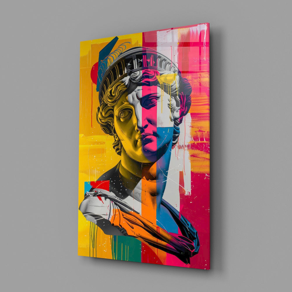 Classical Bust Neon Colour Block Street Art Glass Wall Art