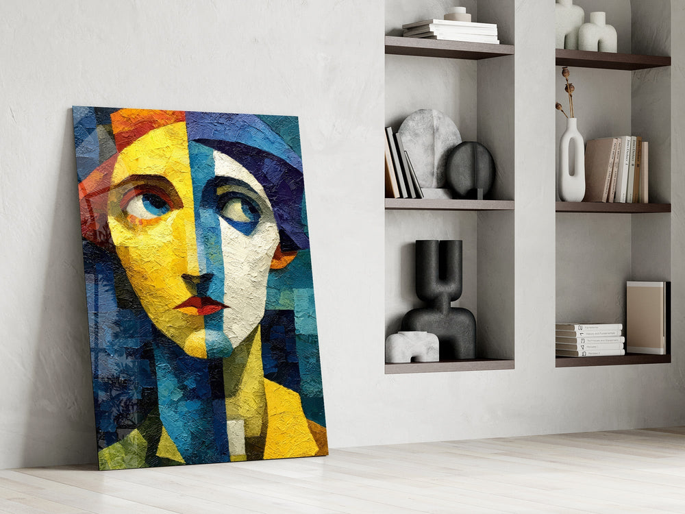 Two Halves Woman Portrait Cubist Glass Wall Art