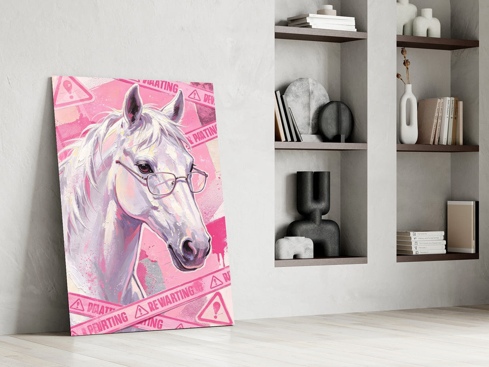 Pink Horse in Glasses Pop Art Glass Wall Art