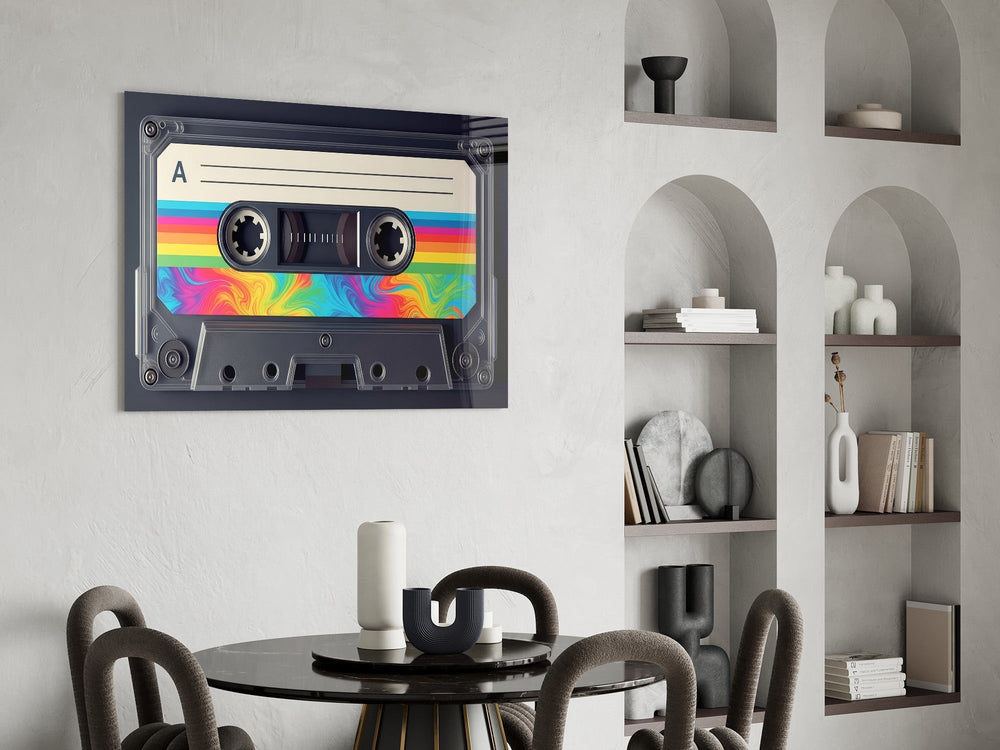 Rainbow Swirl Cassette Side A Glass Wall Art
