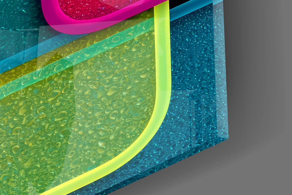 Neon Outlined Squares Abstract Glass Wall Art