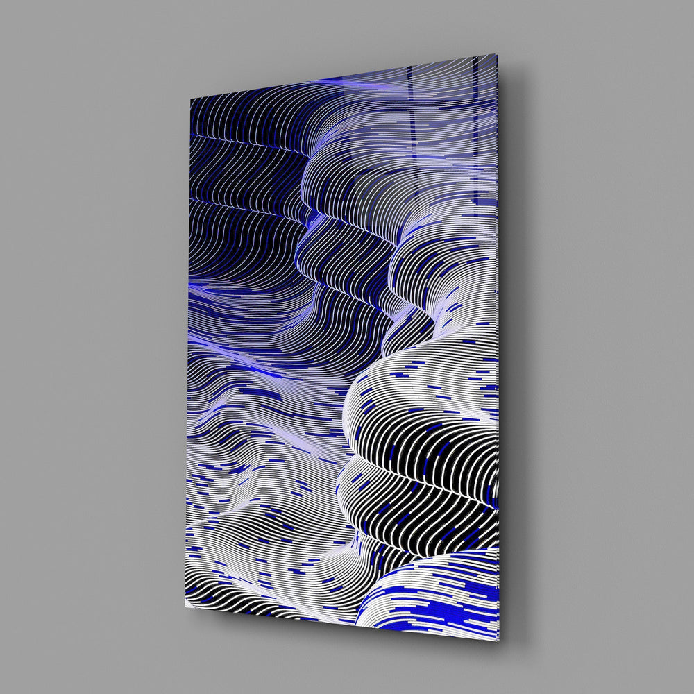 Indigo Line Waves Op Art Glass Wall Art