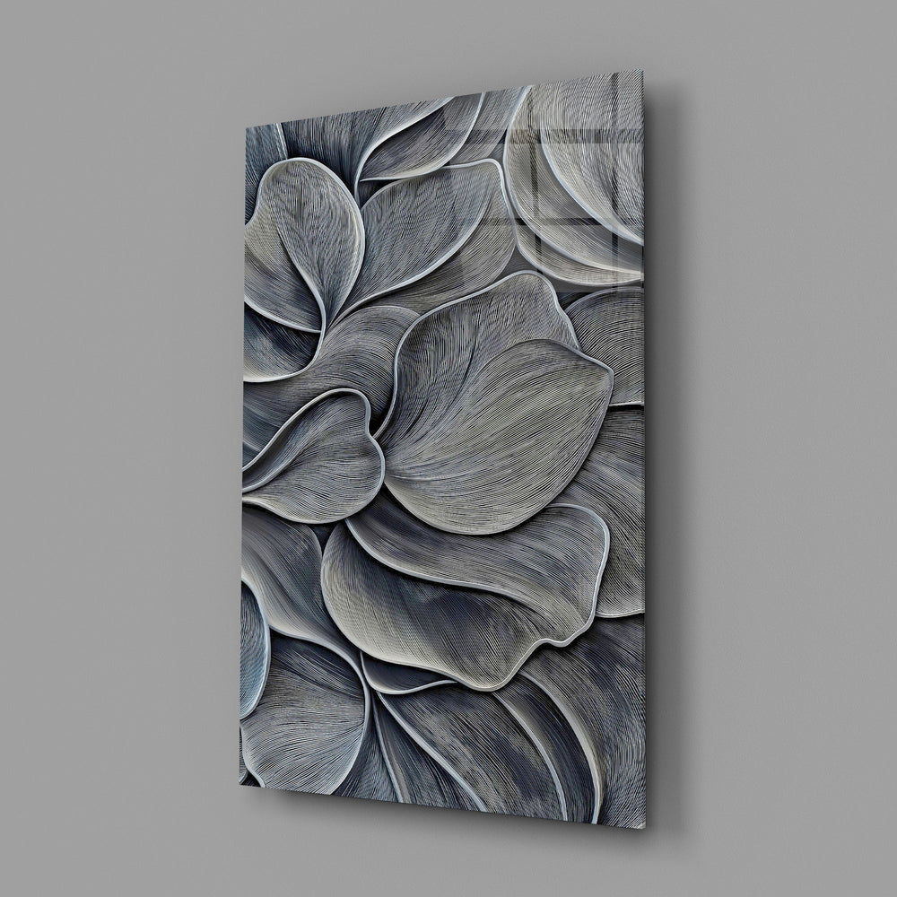 Silver Petal Layers Monochrome Glass Wall Art