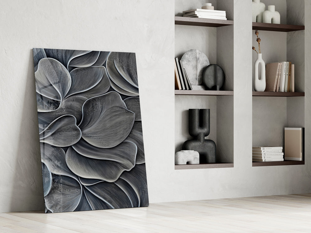 Silver Petal Layers Monochrome Glass Wall Art