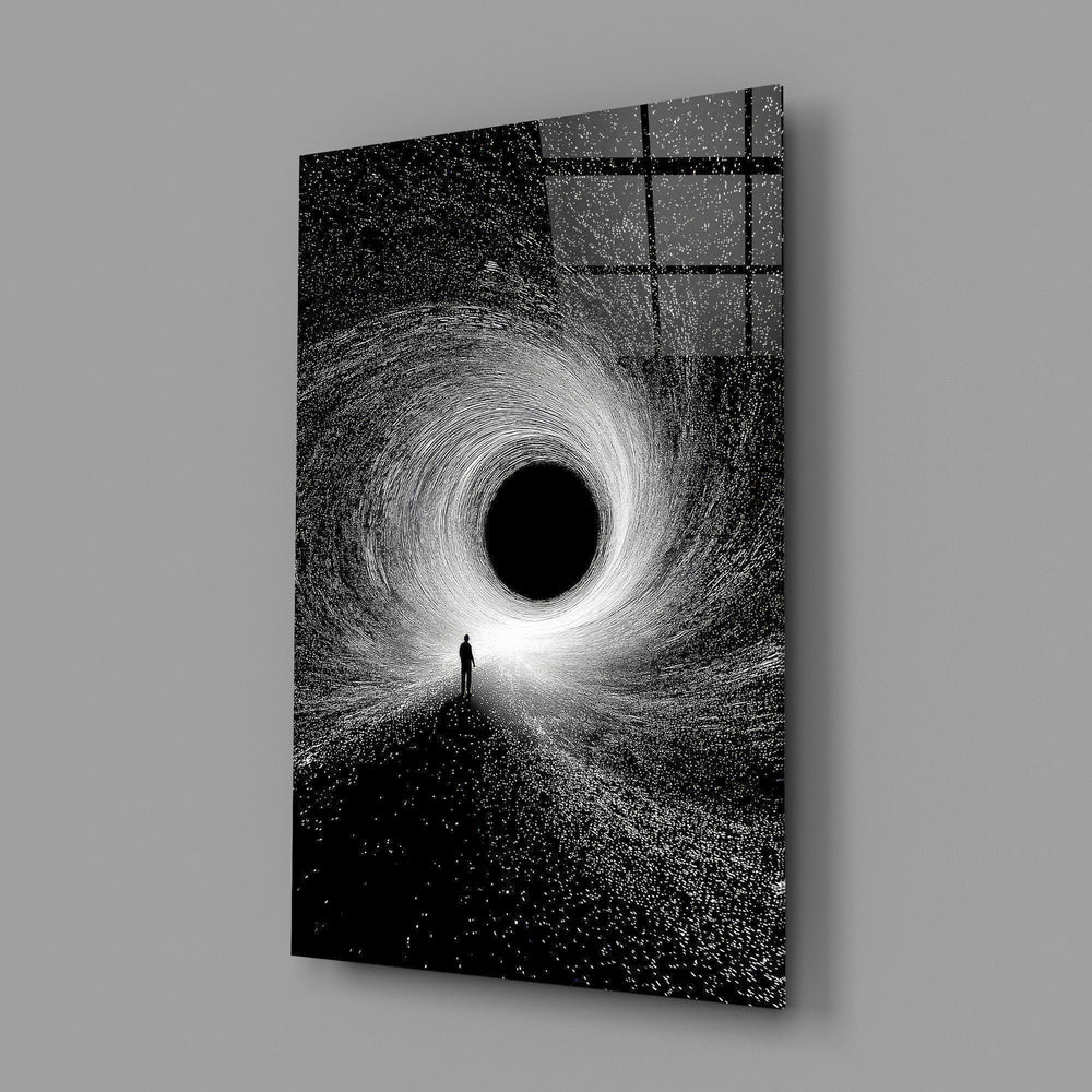 Lone Figure Before the Black Hole Glass Wall Art
