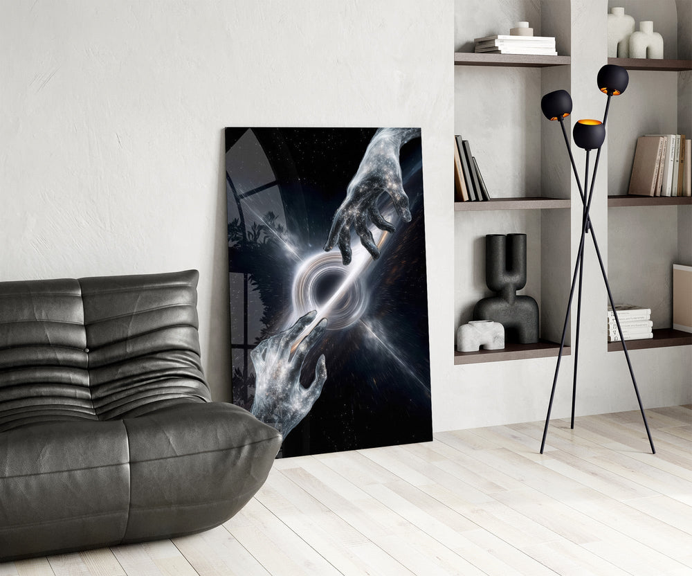 Cosmic Hands Reaching Across a Black Hole Glass Wall Art