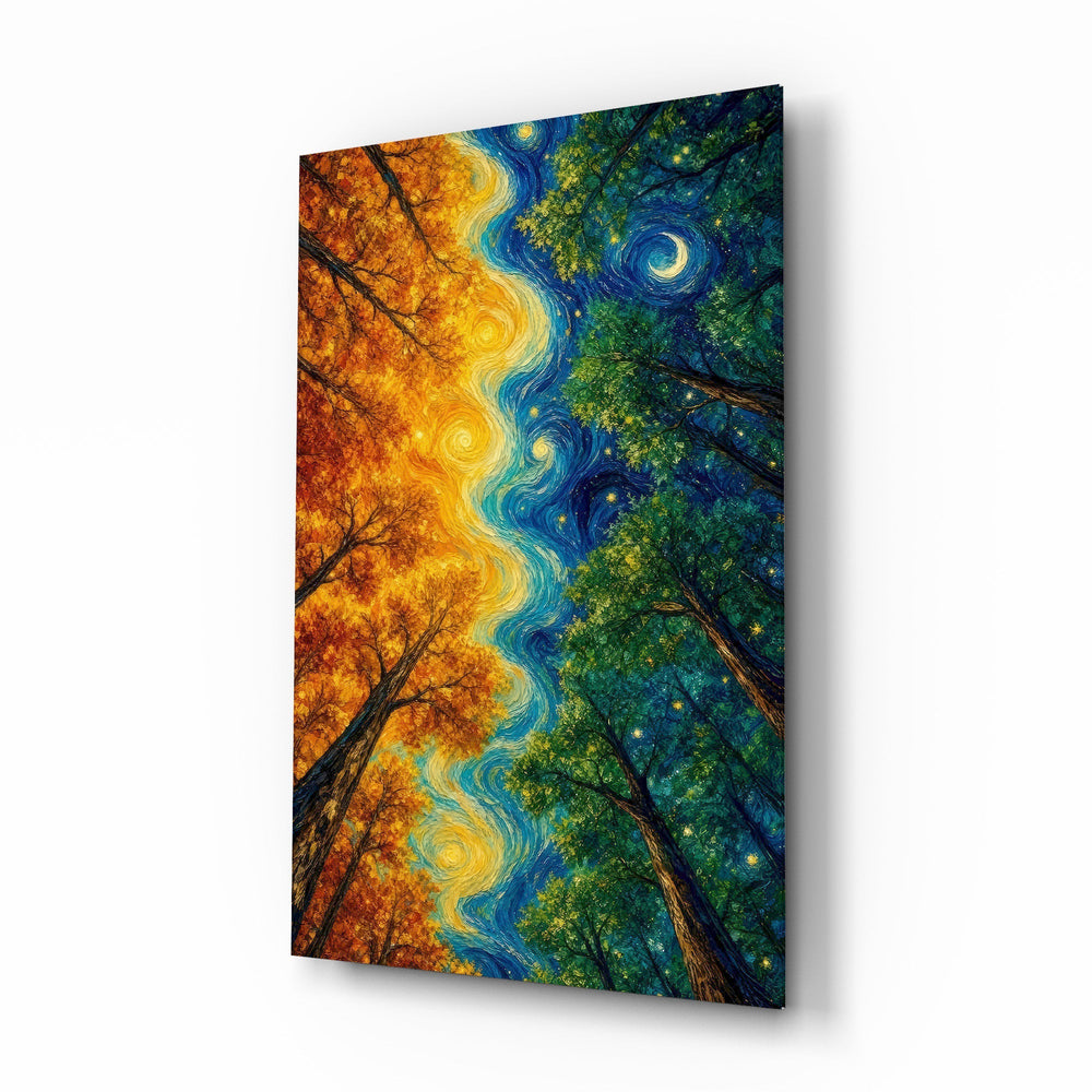 Autumn and Night Forest Swirl Post-Impressionist Glass Wall Art
