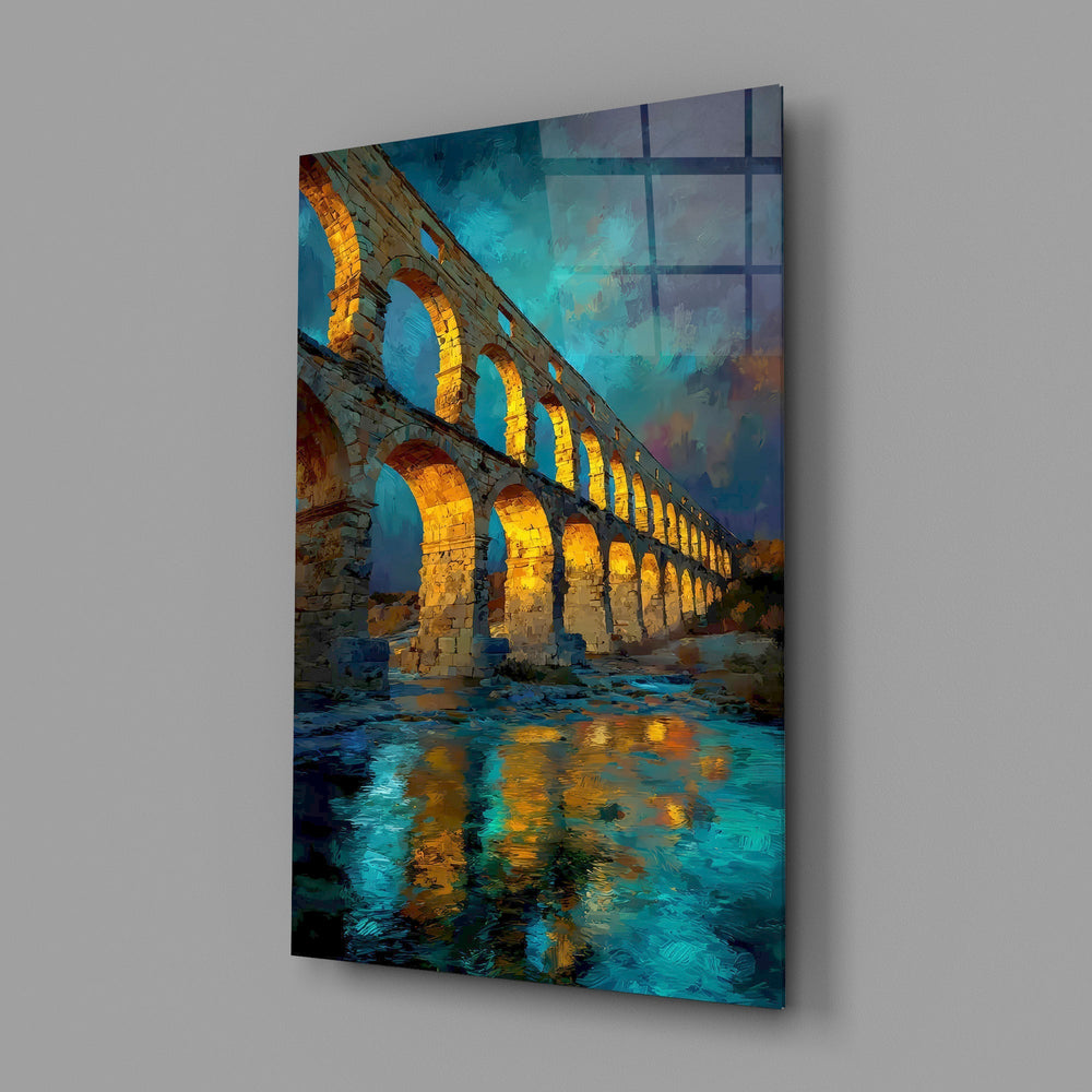 Roman Aqueduct at Dusk Impressionist Glass Wall Art