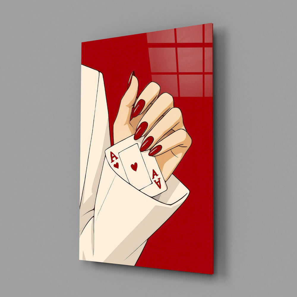 Aces Up the Sleeve Red Pop Art Glass Wall Art