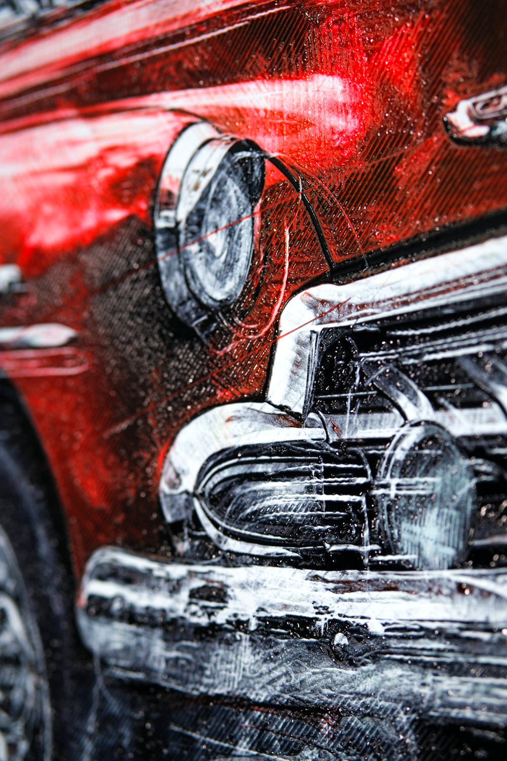 Crimson Chrome Classic — 3D Kabartmalı Premium Duvar Sanatı