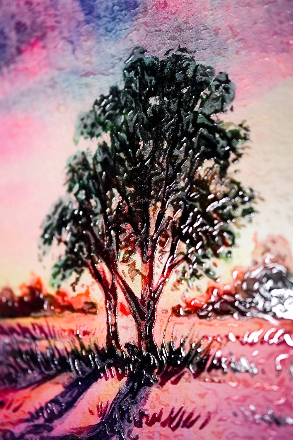 Lavender Sunset Tree — 3D Kabartmalı Premium Duvar Sanatı