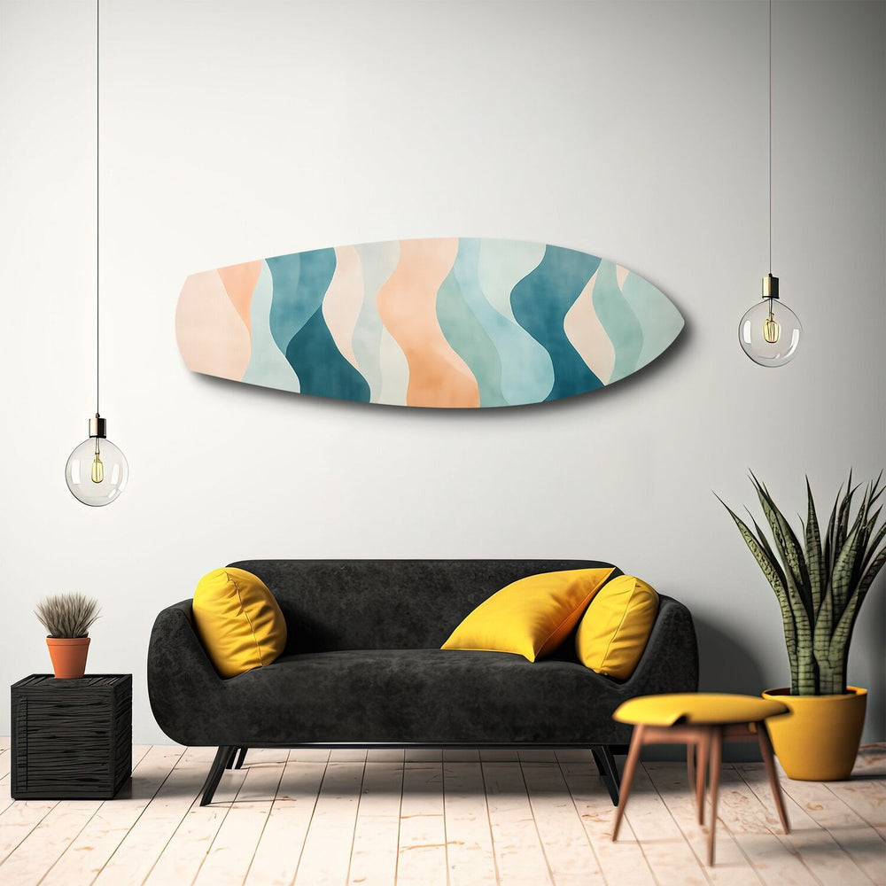 Pastel Boho Dalga Soyut Cam Tablo.