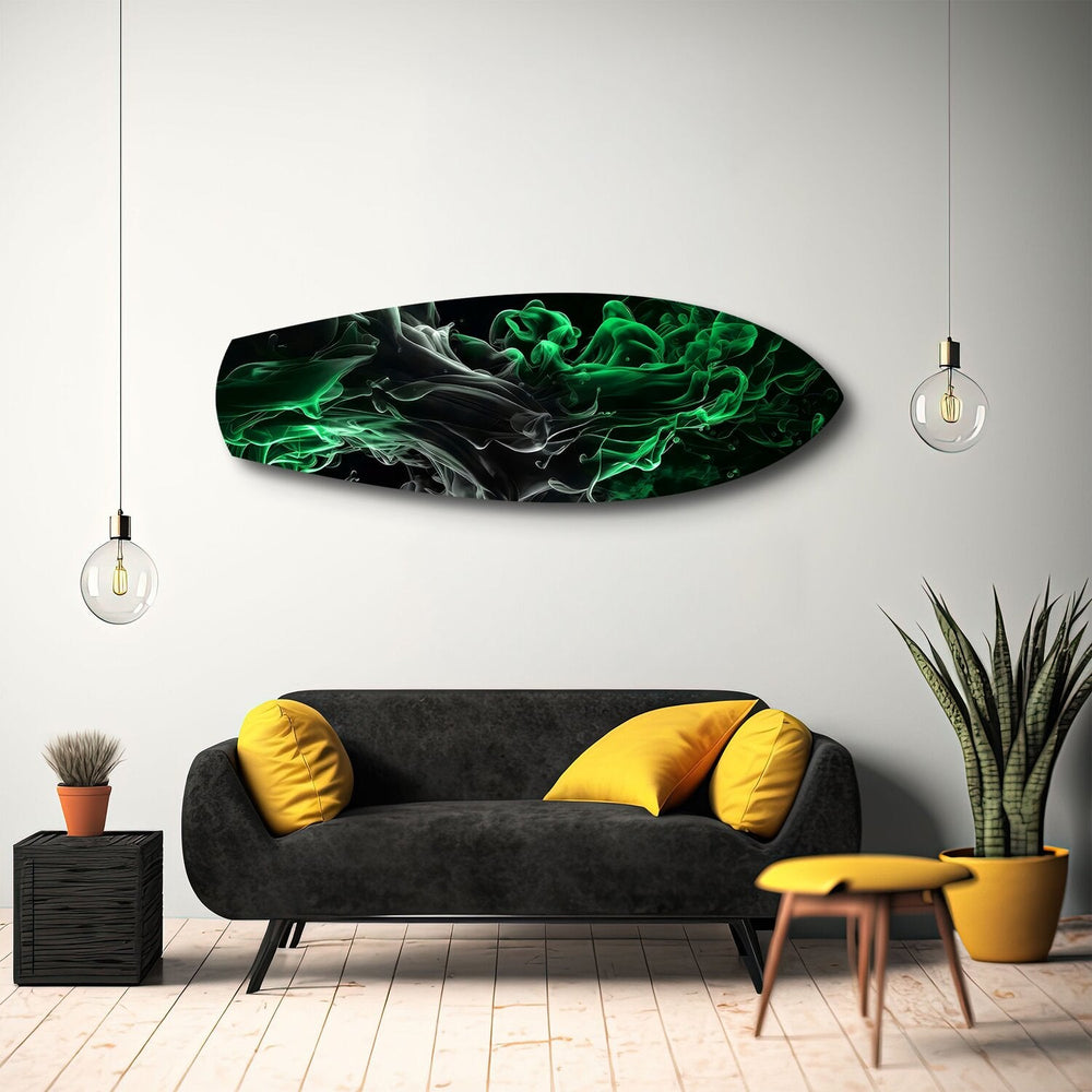 Yeşil Duman Soyut Cam Tablo.