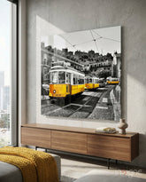 Lizbon Sarı Tramvay Cam Tablo