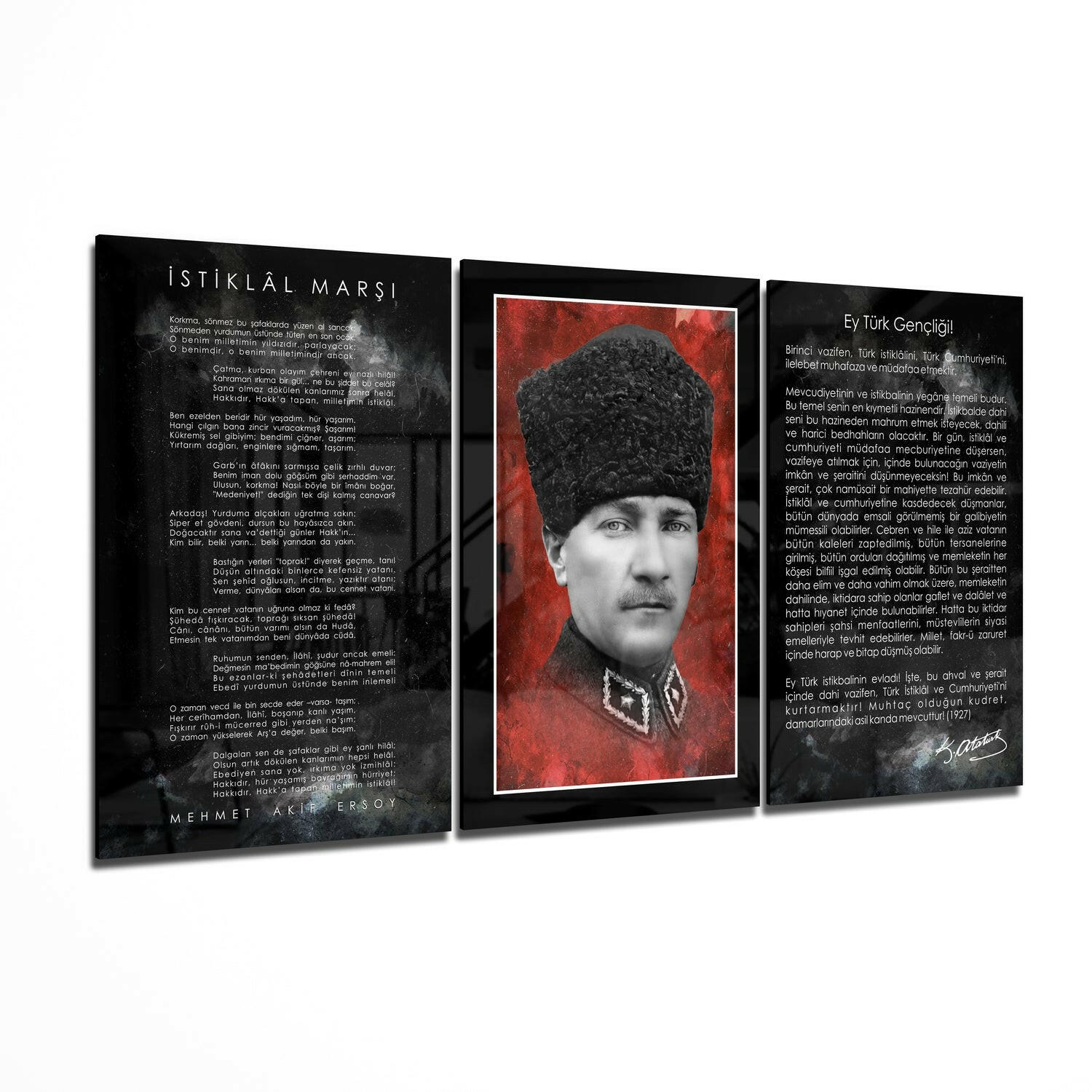 İstiklal Marşı - Atatürk - Gençliğe Hitabe Mega Cam Tablo.
