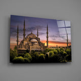 Close-up detail of the Blue Mosque silhouette with six minarets
