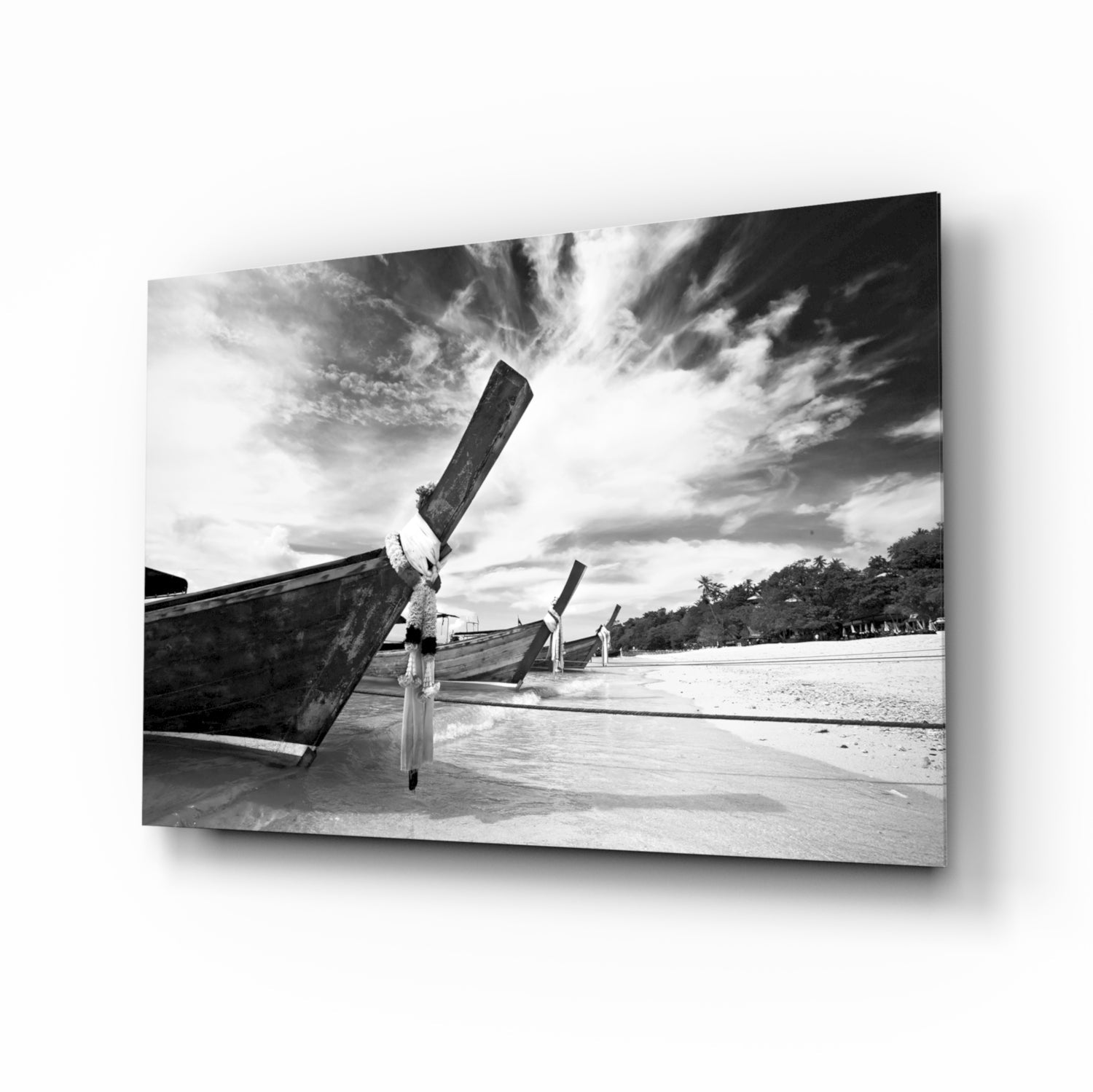 Sahildeki Tekneler Cam Tablo