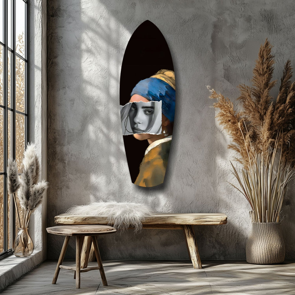İncili Küpe Modern Rönesans Cam Tablo.