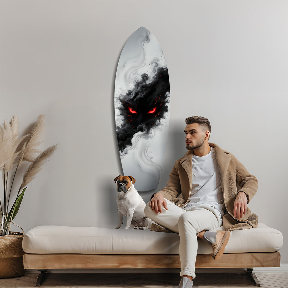 Duman Canavarı Kırmızı Gözler Karanlık Fantastik Cam Tablo.