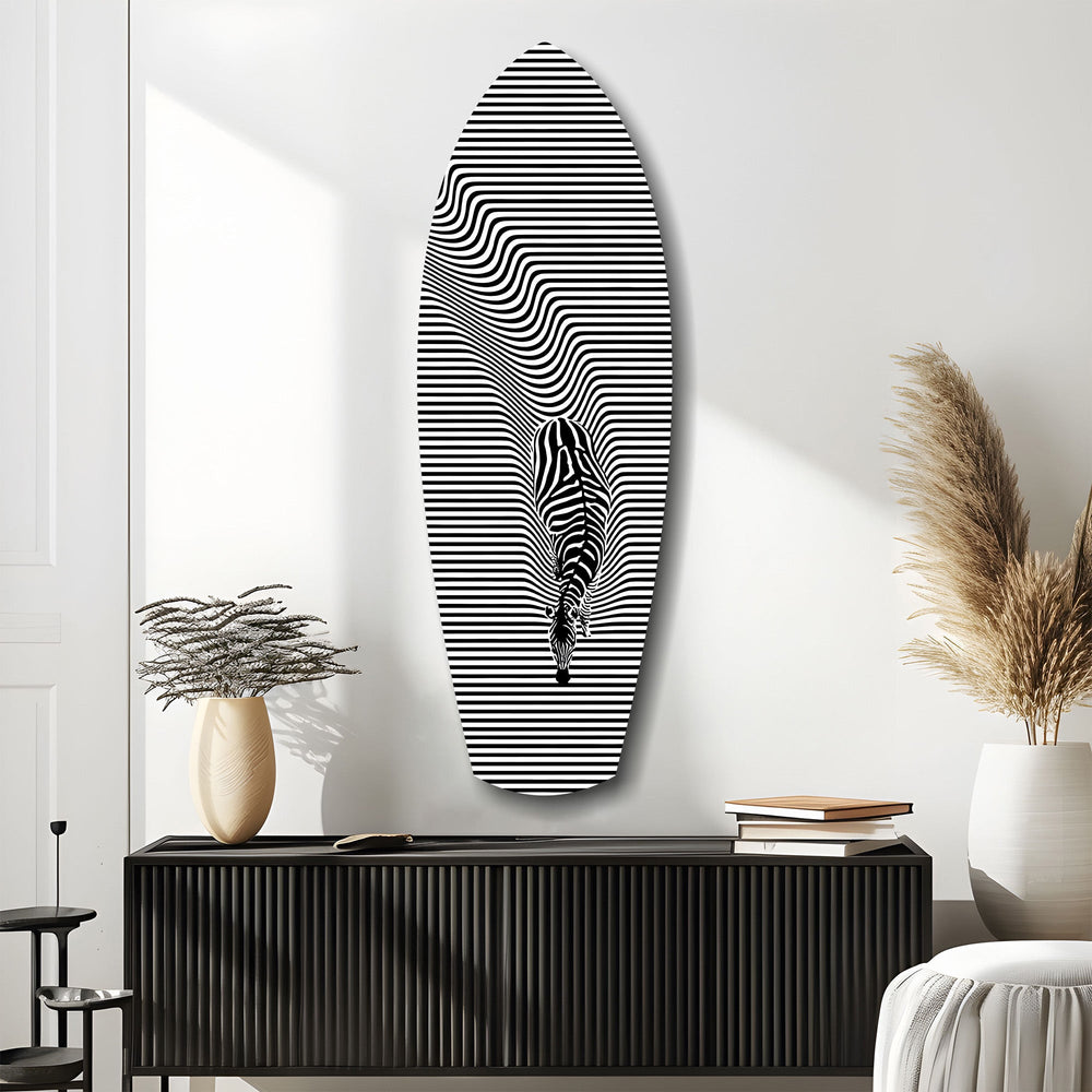 Optik Zebra Dalga Çizgiler Cam Tablo.