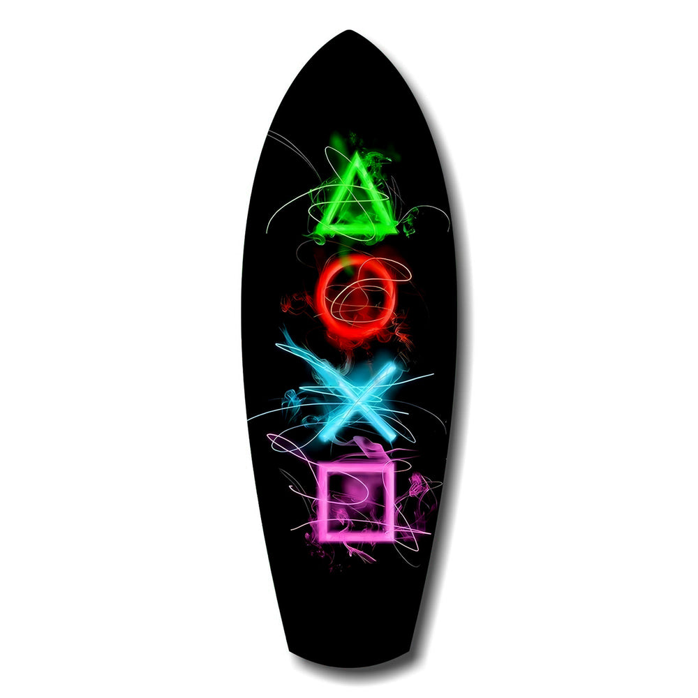 Neon Geometrik İkonlar Gamer Parlama Cam Tablo.