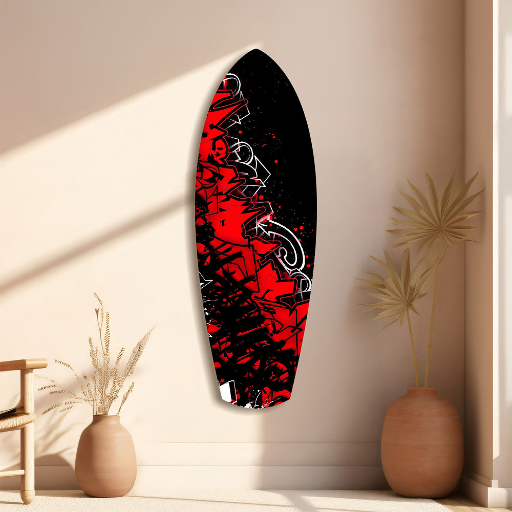 Kırmızı Siyah Grafiti Sokak Sanatı Cam Tablo.