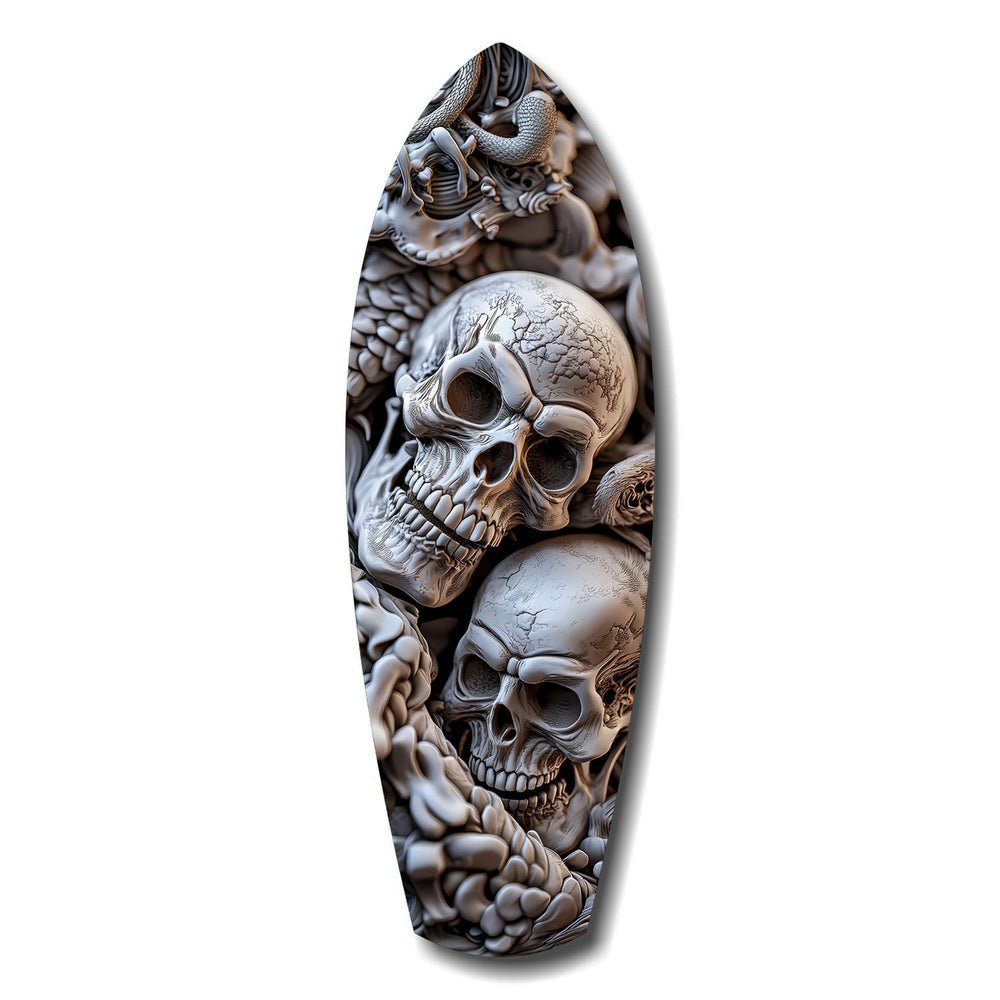 Kafatası Yığını Yılan Gotik Memento Mori Cam Tablo.