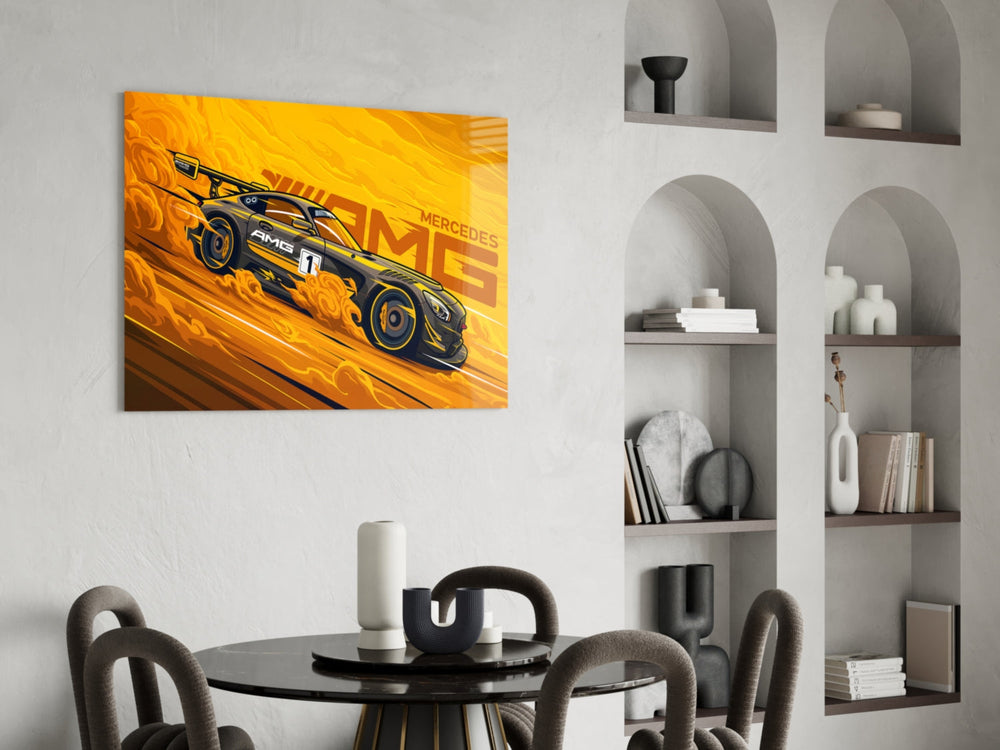 AMG's Fire Yellow Speed Glass Wall Art || Designer Collection