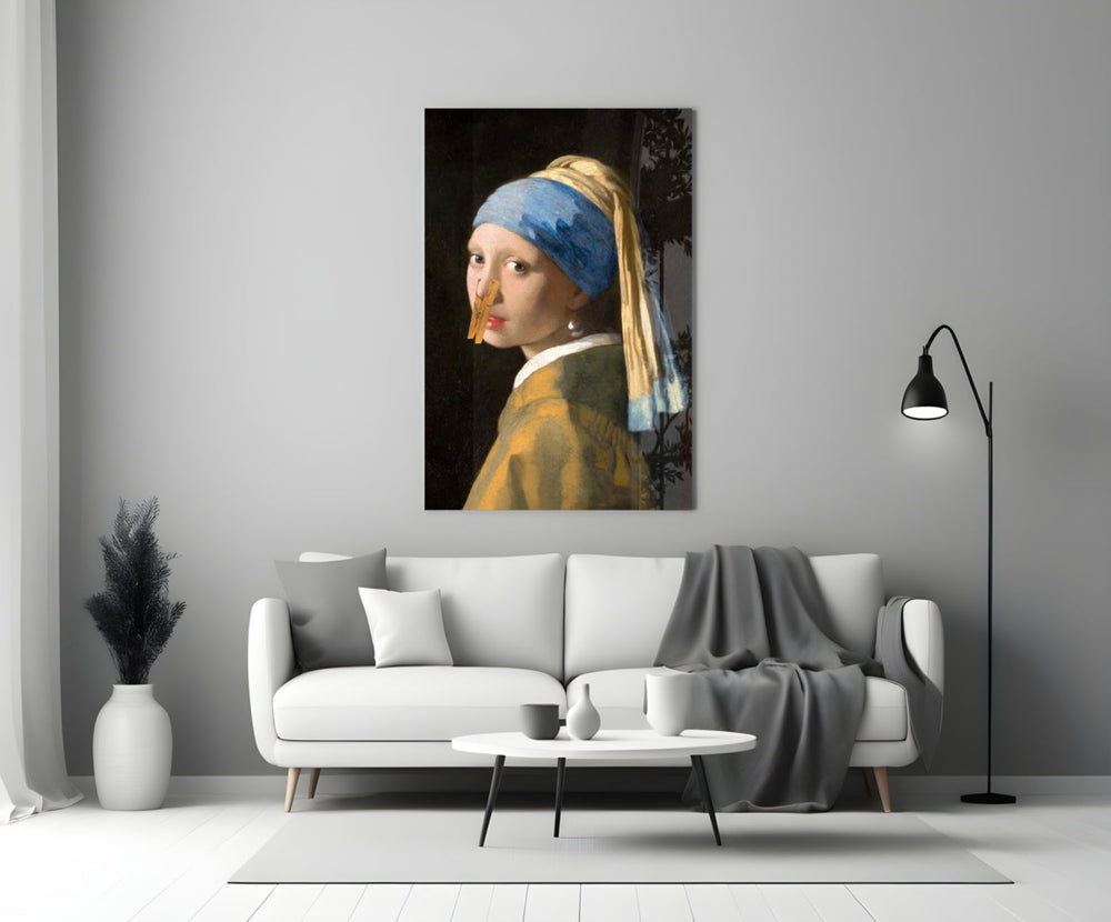 Girl Stuck on Clothespin Glass Wall Art || Designer Collection