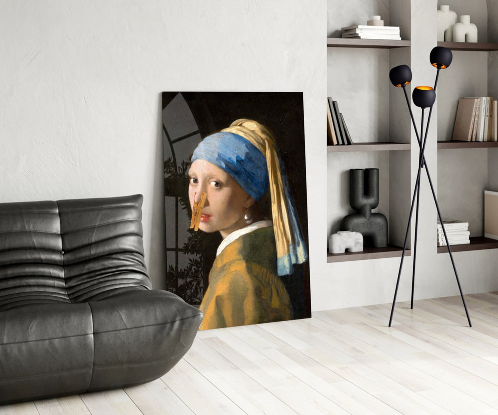 Girl Stuck on Clothespin Glass Wall Art || Designer Collection