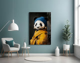 Panda with a Pearl Earring Glass Wall Art || Designer Collection