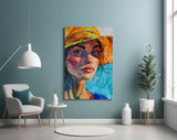 Woman in Orange Hat Glass Wall Art || Designer Collection