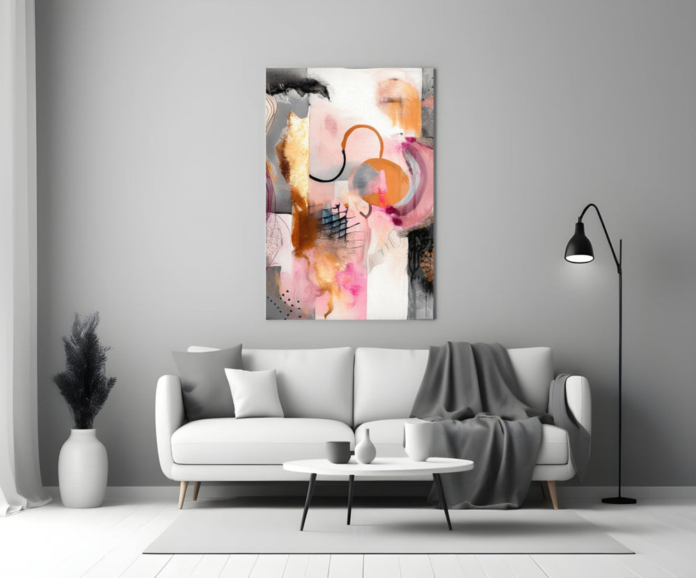 Contemporary-studio pastel collage glass wall art in designer hallway